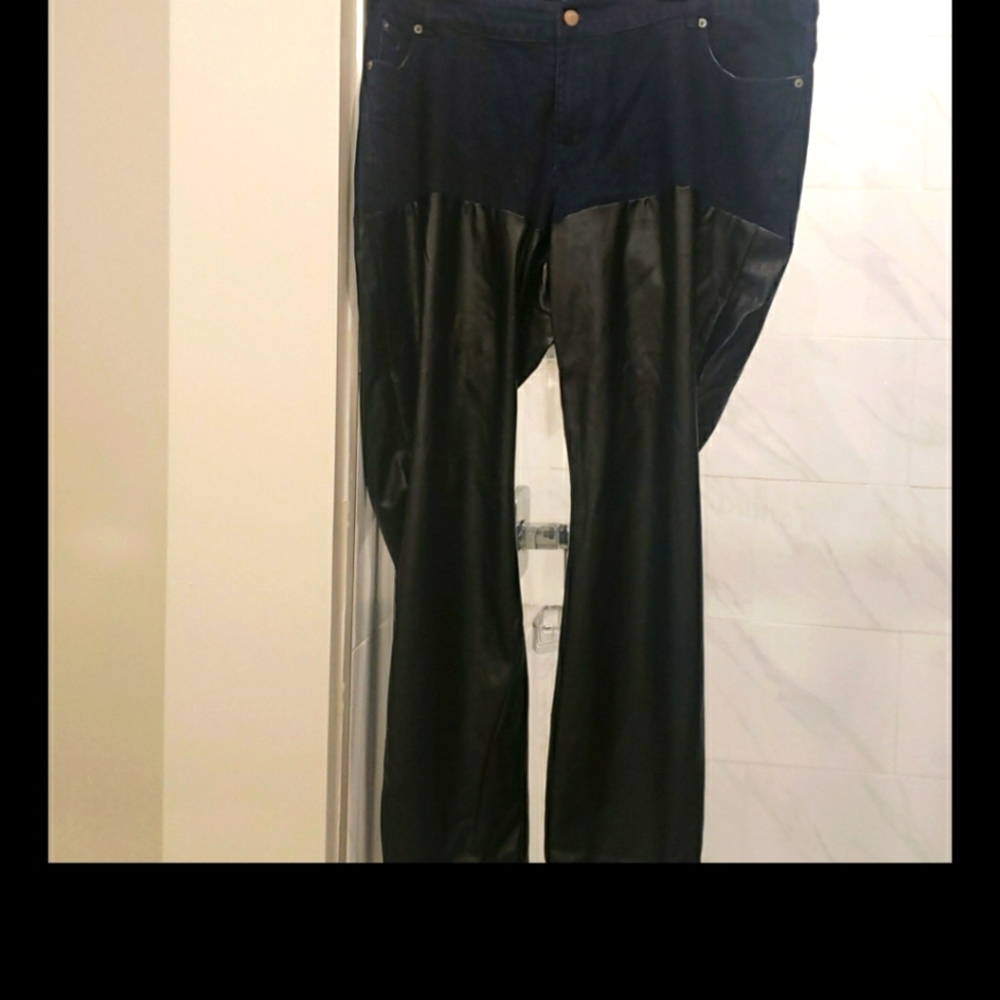 ELOQUII Sz 18 Denim and faux leather jeans